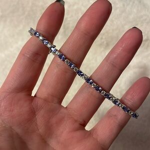 Blue Tanzanite Rhodium Over Sterling Silver Tennis Bracelet 5.21ctw